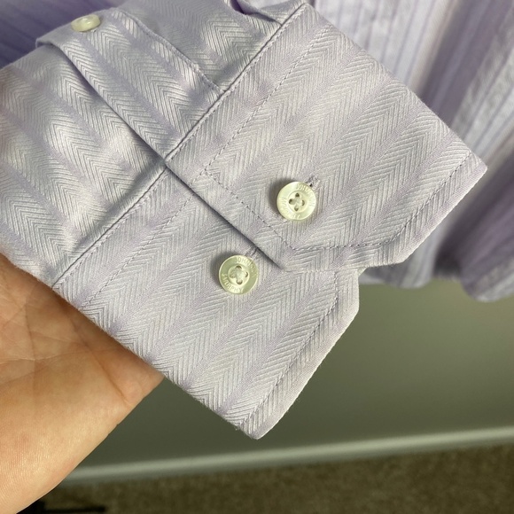 Johnston & Murphy Men's Tailored Fit Mauve Button Up Herringbone Shirt Large - Picture 3 of 14